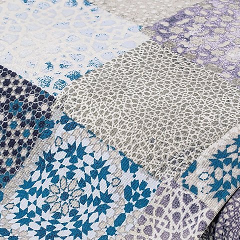 Dekostoff Patchwork "Lorena", blau/grau