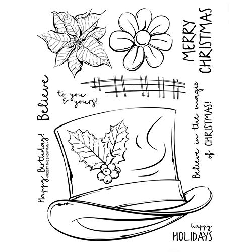 Gentleman Hut Blume Clear Stamp Merry Christmas Happy Birthday Happy Hoilday Worte Satz Klar Stempel für Kartenherstellung DIY Scrapbooking Prägeschablone Handarbeiten