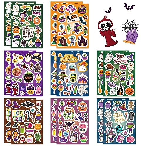 Halloween Aufkleber, 264pcs Happy Halloween Sticker für Kinder Party Tasche Füller, Kinder selbstklebende Aufkleber, Geist Kürbis Dämon Zauberer Vampir für Halloween Dekoration Party Favors-16Sheets von Fyvadio