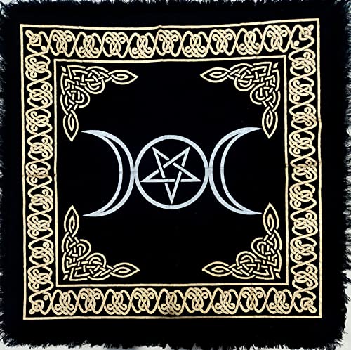 INDIAN CRAFT CASTLE Altartuch Dreifachmond Göttin Silber Hexerei Tarot Spread 91,4 x 91,4 cm Tischdecke Alter Wicca Quadratisch Spirituell Heilig Tuch Special Triple Goddess Moon Pentagramm von INDIAN CRAFT CASTLE