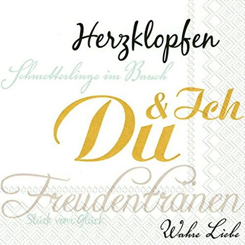 Ihr Hochzeit Servietten Prägung 50 Goldhochzeit Ich & Du Gold Liebe 20 Stück, 3-lagig 33x33cm von IHR - Ideal Home Range GmbH