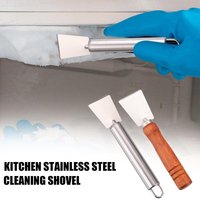 Kitchen Cleaning Spatula Fridge Cleaning Tool De-Icing Shovel with Angled and Straight Soft Handle Stainless Steel Portable