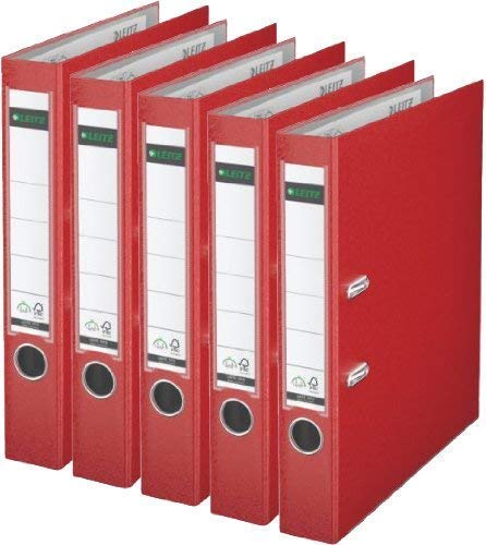 Leitz 1015-50-25 Ordner A4 Vollplastik, 52cm Rücken (rot, 5 Stück)