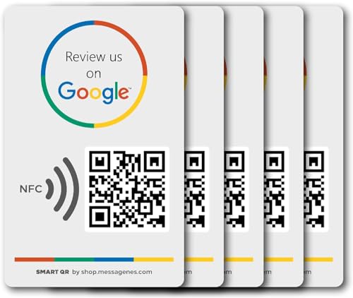 Aufkleber für Google-Bewertungen, 5 Stück, QR & NFC-Aufkleber, hinterlassen Sie uns Ihre Bewertung auf Google, Aufkleber für iPhone & Android, Aufkleber für meine Bewertungen – Einrichtung zu Hause | von MESSAGENES