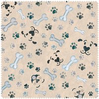 Motiv-Stoff Leinenoptik "Hundetatzen und Knochen" von Beige