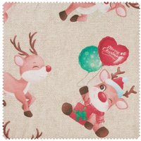 Motiv-Stoff Leinenoptik "Reindeer Rudolph" von Beige