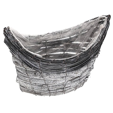 Rattan-Pflanzschiff, grau-wash, 30 x 17 x 21,5 cm