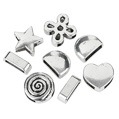 Schiebeperlen, silber, 10–15 mm, 8 Stück