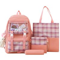 School Bags Set Travel Aesthetic Backpack 4pcs School Bag Set With Bunny Pendant Holds Books Pens Snacks Toys Water Bottles