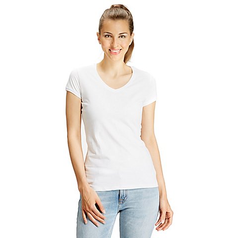 Shirt mit V-Ausschnitt für Damen, weiß