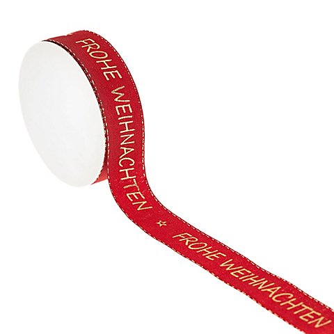 Stoffband "Frohe Weihnachten", rot-gold, 25 mm, 6 m