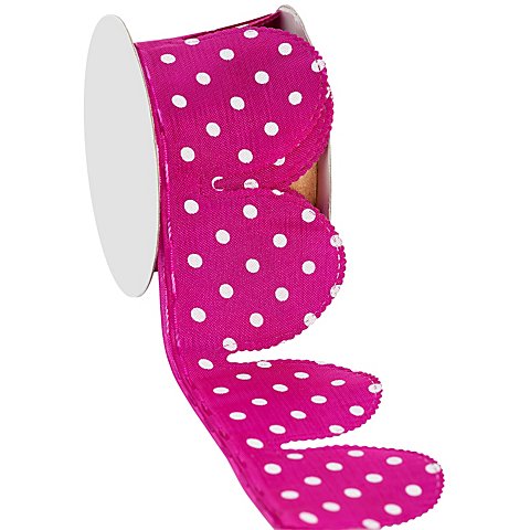 Stoffband Ziehblume "Tupfen", fuchsia-weiß, 5 cm, 2,5 m