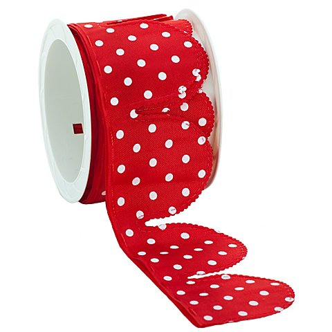 Stoffband Ziehblume "Tupfen", rot-weiß, 5 cm, 2,5 m