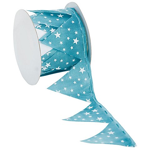 Stoffband Ziehstern "Sterne", eisblau-weiß, 5 cm, 2,5 m