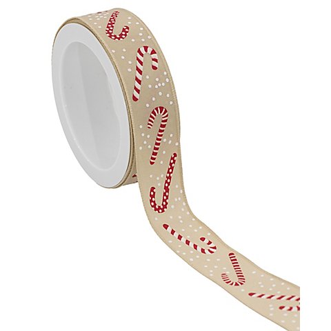 Stoffband "Zuckerstange", creme-rot, 25 mm, 5 m von buttinette