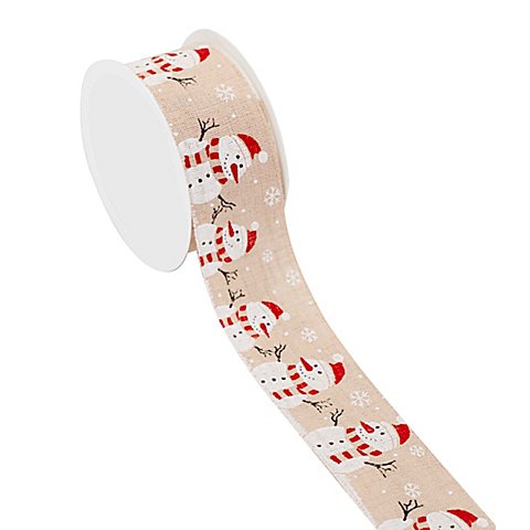 Stoffband in Leinenoptik "Schneemann", braun-rot, 40 mm, 5 m