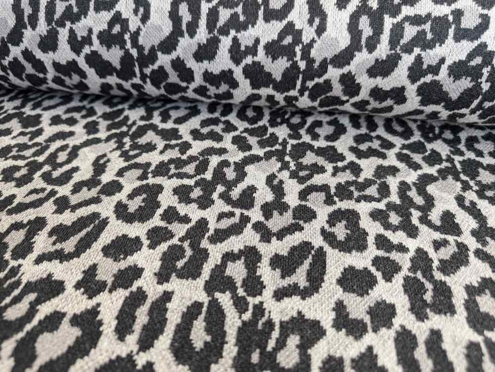 Strickstoff, Jacquard, Animalprint Panther Grau / Schwarz - 150 cm