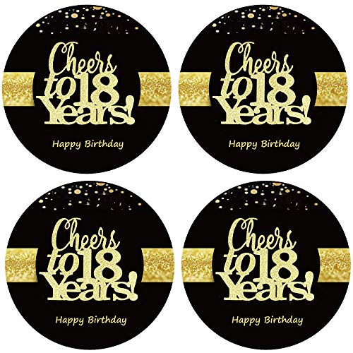 Sumerk 48 Stück Cheers to 18 Sticker große Flaschenaufkleber zum 18. Geburtstag Karten Versiegelungen 5 cm Runde Happy Birthday Party Favors Sticker von Sumerk