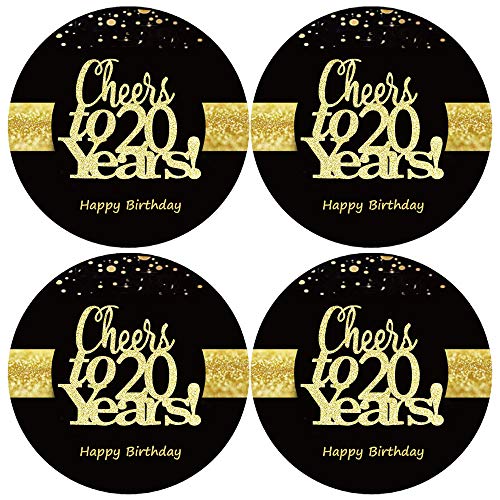 Sumerk 48 Stück Cheers to 20 Sticker große Flaschenaufkleber zum 20. Geburtstag Karten Versiegelungen 5 cm Runde Happy Birthday Party Favors Sticker von Sumerk