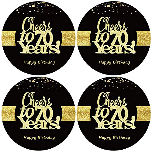 Sumerk 48 Stück Cheers to 70 Sticker große Flaschenaufkleber zum 70. Geburtstag Karten Versiegelungen 5 cm Runde Happy Birthday Party Favors Sticker von Sumerk