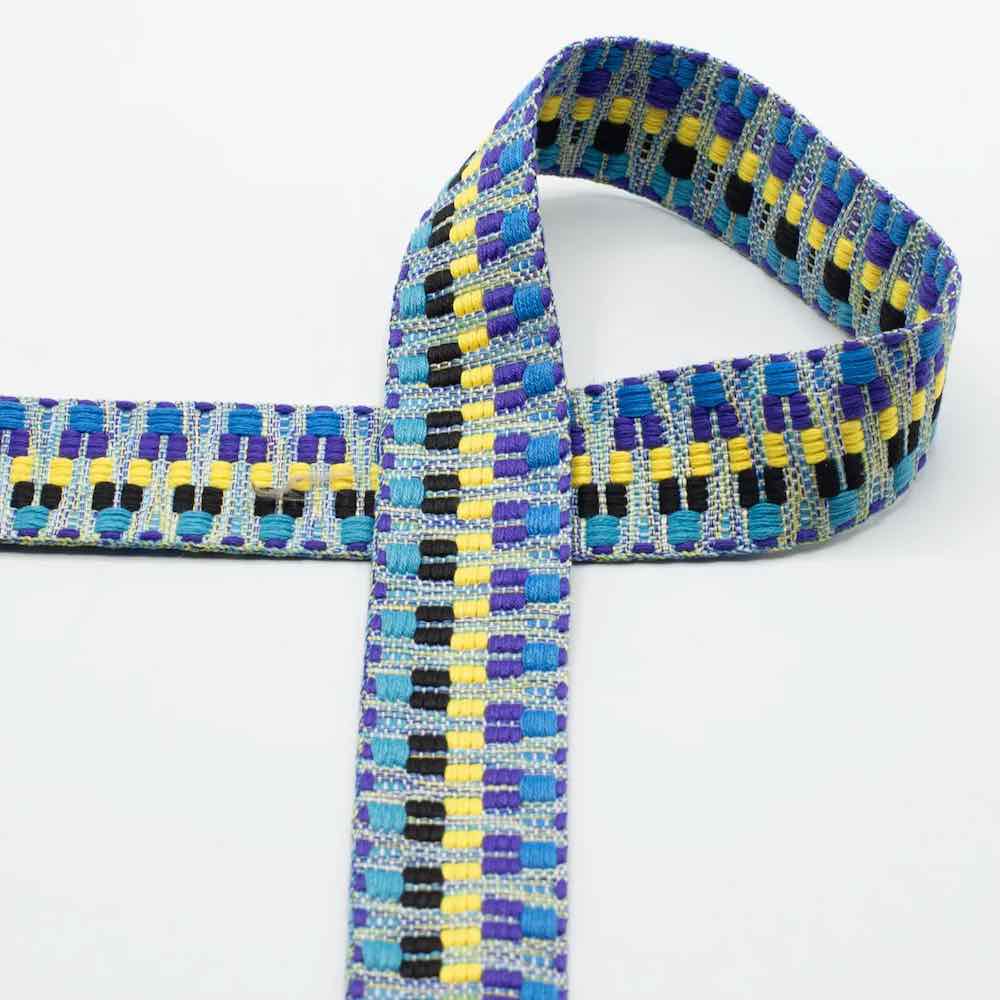 Taschenriemen / Gurtband mit Ethno Musterung - 4 cm Breite - 3 Meter - Blau Gelb