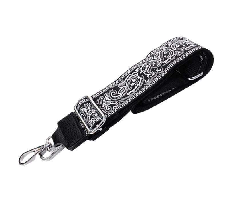 Taschenriemen / Gurtband mit Paisleymusterung Schwarz/Weiß - 5 cm Breite - Schwarz Weiß