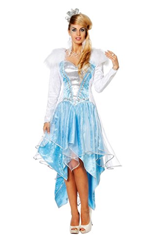 The Fantasy Tailors Eisk?nigin Kost?m Damen Pannesamt lang Ball-Kleid Schneek?nigin M?rchen Karneval Fasching Hochwertige Verkleidung Gr??e 36 Hellblau