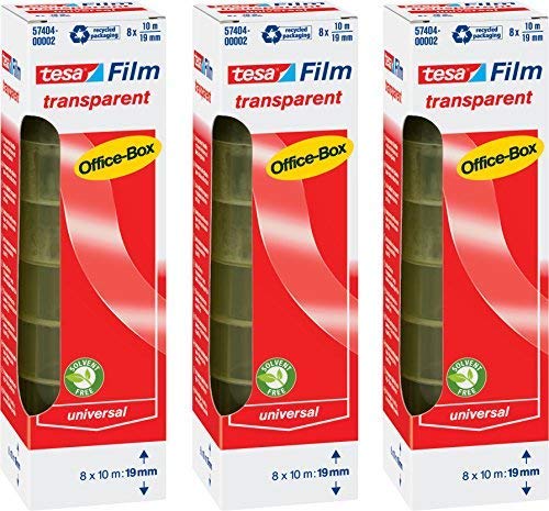 tesafilm Klebeband, transparent, Office-Box mit 8 Rollen (10m:19mm 3 Boxen) von tesa