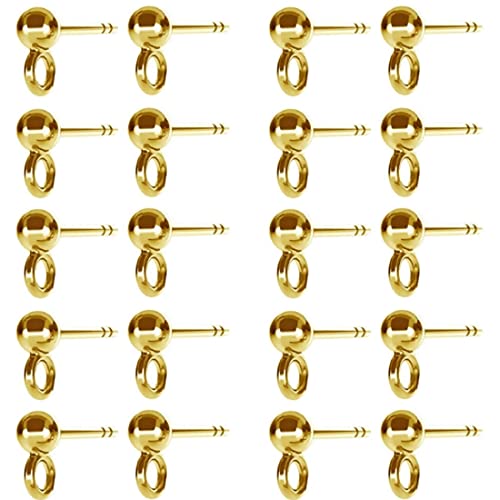 My-Bead 10 Paar Ohrstecker 925 Sterling Silber 24K vergoldet mit 3mm Kugel Ohrschmuck Rohling für die Schmuckherstellung DIY von DIY925