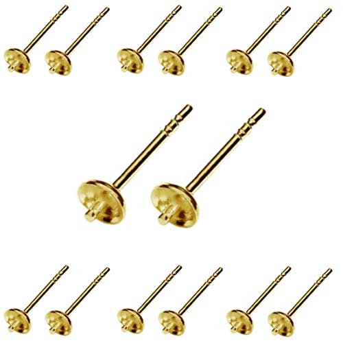 My-Bead 10 Paar Ohrstecker Rohlinge 925 Sterling Silber 24K vergoldet mit Ohrmuttern Schmuckherstellung basteln Steine und Perlen DIY von DIY925