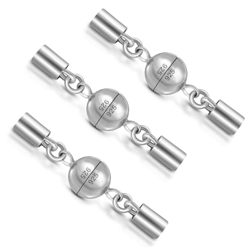 My-Bead 3 Stück Magnetverschlüsse mit Endteilen Ø 3mm 925 Sterling Silber Ø 8mm Magnet Kugel Verbinder für Armbänder und Ketten DIY von DIY925