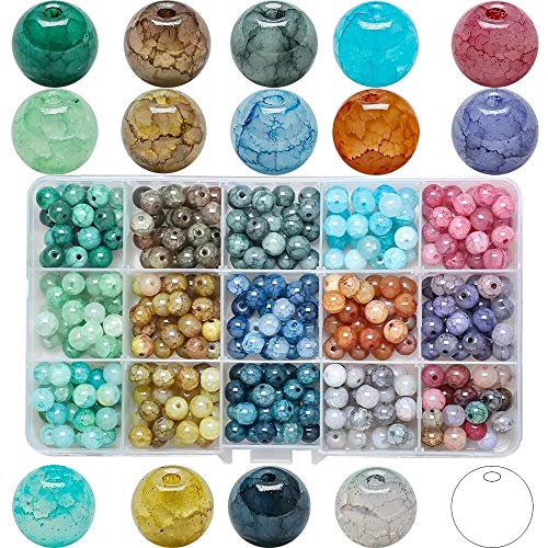 DIYARTS 15 Farben 8mm Runde Crackle Kristall Perle, 375 STK gemischt Bunte Glasperlen für Ohrringe, Halskette, Ringe Schmuck Machen von DIYARTS