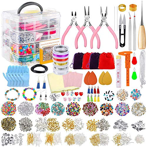 Schmuckherstellung Supplies Kit Handgefertigten Schmuck Basteln Reparatur Zubehör DIY Acryl Perlen Perle Kristall Vulkanstein Kit mit Zangen Schneider Pinzette Drahtseil Aufbewahrungskoffer (C#) von DIYARTS