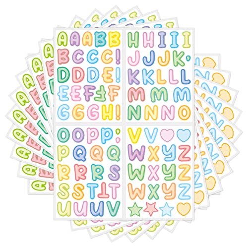 DIYBravo 10 Blätter 1000 Stücke Bunt Buchstaben Kawaii Aufkleber Alphabet Vinyl Selbstklebende Hausnummer Stickers für Klassenzimmer Adressnummer Briefkasten Anzeichen Scrapbooking von DIYBravo