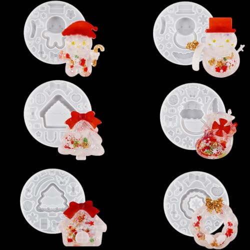 DIYBravo 6 Stück Weihnachten Treibsand Epoxidformen UV Resin Formen Silikon Weihnachtsbaum Epoxidharz Form für DIY Schmuck Anhänger Halskette Home Craft Dekorationen von DIYBravo