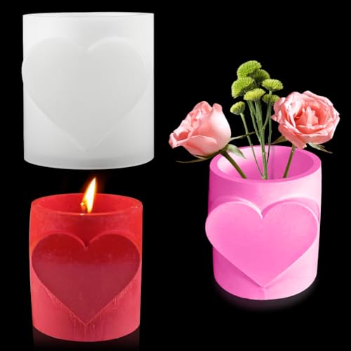 DIYBravo Epoxidharz Silikonform Kerzenhalter Zylinder Blumentopf mit Herz, Resin Formen Vase Stifthalter Flasche Dose Ornamente für Valentine Zuhause Büro Dekoration, XQM4158A von DIYBravo