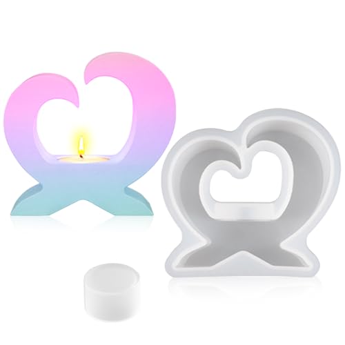 DIYBravo Herz Kerzenhalter Silikonform Epoxidharz Kerzen Form Teelichthalter Gießform Heart Candle Holder Resin Mold Valentinstag Dekoration Haushalt Ornamente von DIYBravo