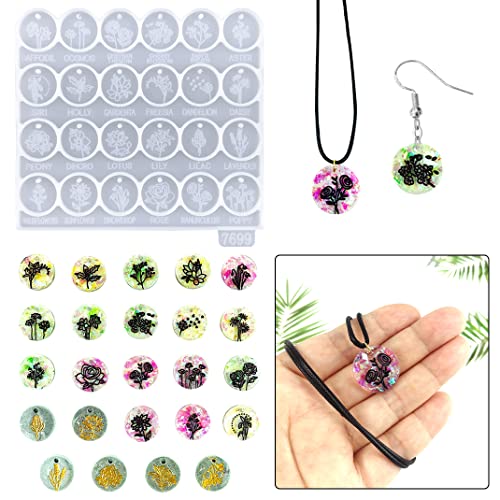 DIYBravo Rund Epoxidharz Silikonform Blume Resin Form Ohrring Lesezeichen Schlüsselanhänger Formen Schmuck Anhänger Harz Form Gießform für Earring Jewelry Mold von DIYBravo