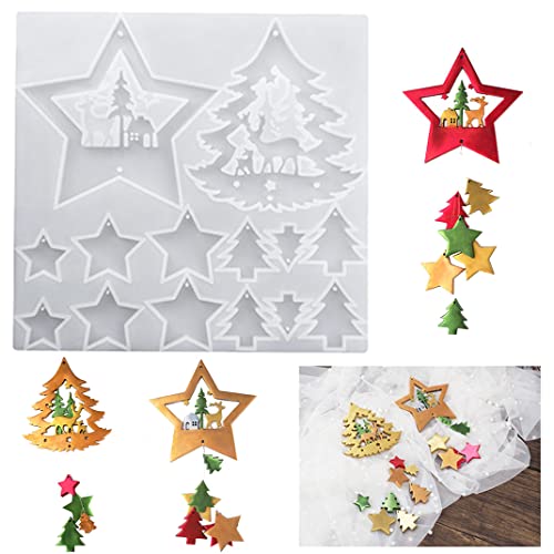 DIYBravo Silikonform Weihnachten Epoxidharz Resin Silikon Formen Harzformen Anhänger Form mit Loch Aufhängen DIY Handwerk Schlüsselanhänger Weihnachts Baum Fenster Dekoration Resin Mold von DIYBravo