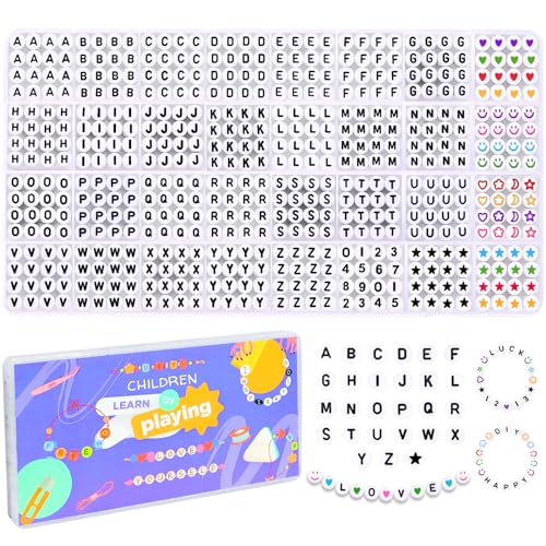 DIYDEC 1610 Stück Weiß Alphabet Perlen, 7mm Rund Buchstaben Perlen bunte Herzen Stern letter Spacer Beads zum Auffädeln für Schmuckherstellung DIY Armbänder Halsketten Handwerk von DIYDEC