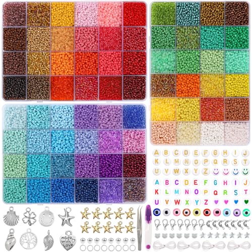 DIYDEC 25000 Stück 3mm Perlen für Armbänder, 72 Bunte Glasperlen Mini Armbänder Perlen Set Mini Perlen zum Auffädeln für Schmuckherstellung DIY Armbänder Halsketten Handwerk von DIYDEC