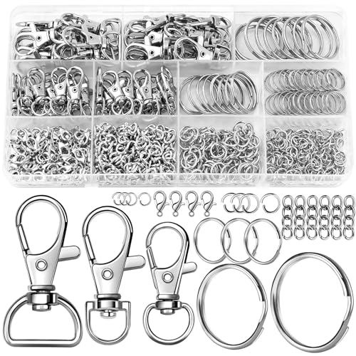 DIYDEC 360-teiliges Schlüsselanhänger-Set, silberfarbene Metall-Schlüsselanhänger-Clips, Haken mit Schlüsselringen, Karabinerverschlüssen, Schlüsselanhänger-Zubehör für Schlüsselband, von DIYDEC