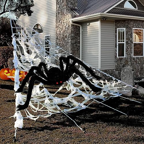 DIYDEC Halloween Riesiges Spinnen, 1.5m Riesenspinne mit 5m Dreieckiges Riesen Spinnennetz Halloween Groß Spinngewebe für Halloween Party Dekoration von DIYDEC