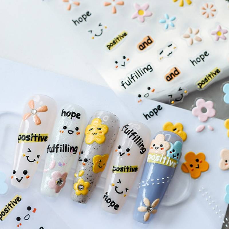 Emoji Blumen Nagelaufkleber, Wörter Süße 5D Nägel, Diy Nägel von DIYDesignerArt