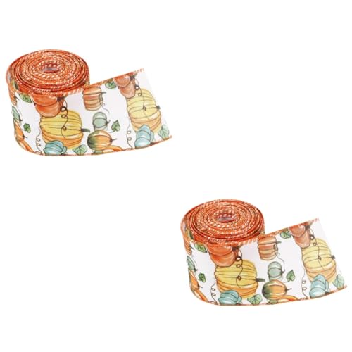 2 Rollen Kürbisband Mini-Weihnachtsschleifen Schleifen zum Verpacken weißes Band Samtband geschenkverpackung geschenkband Thanksgiving-Tagesband dekorativ Erntezeit-Banddekor Stoff DIYEAH von DIYEAH