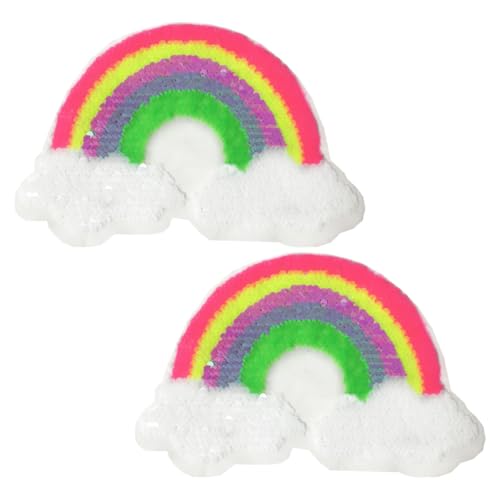 2St Regenbogen-umkehrbare bunte Pailletten doppelseitige farbwechselnde Pailletten-Stickerei-Stoff-Patch-Stickerei sticken stickerpappier rainbow bag Karikatur Banner Applikationen von DIYEAH