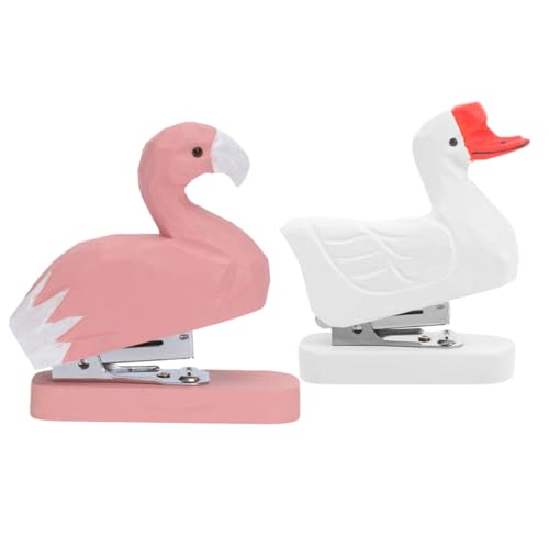 2St Tierhefter aus Holz Hund Flamingo-Hefter Tierskulptur Bindemittel Desktop-Hefter Lustiges Büro-Schreibtischzubehör entzückender Hefter Bürozubehör Heimhefter hölzern DIYEAH von DIYEAH