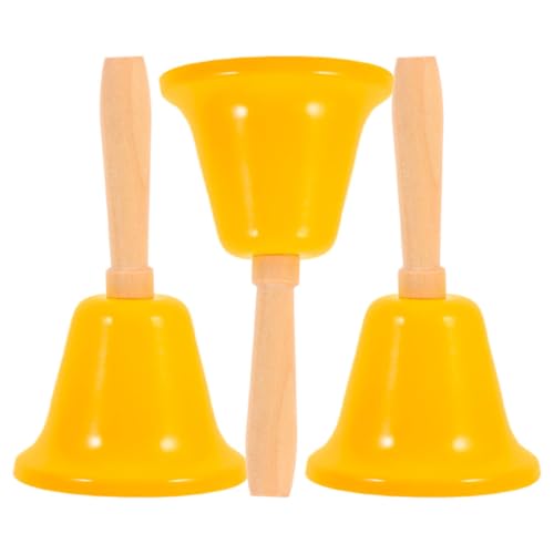 3St Handklingel Glocke tischklingel tischglocke Klassenzimmer Glocke Lauter Handglocke jubelnde Handglocke Handglocken für Erwachsene Weihnachtsglocken Alarmglocke Holz Yellow DIYEAH von DIYEAH