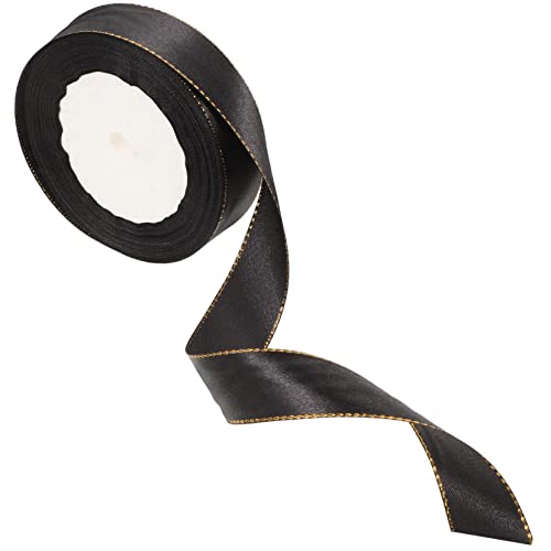 DIYEAH 1 Goldband seidenband ribbon ripsband geschenkdekorationen genschenkideen Band zum Verpacken Band Süßigkeiten Chiffon Weihnachtsband Polyesterband elegante Bänder Black von DIYEAH