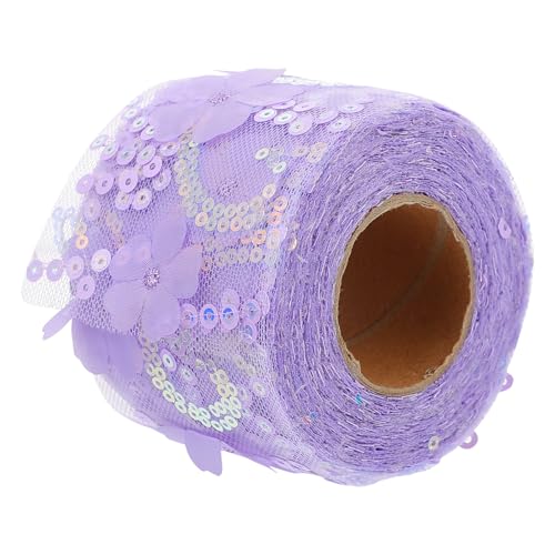 DIYEAH 1 Rolle Dekoratives Tüllgewebe besticktes Jacquardband Strasssteine Geschenkpapier Türvorhang farbig seidenband ribbon Schleife DIY Band Paillettenband für DIY Polyester Lavender von DIYEAH